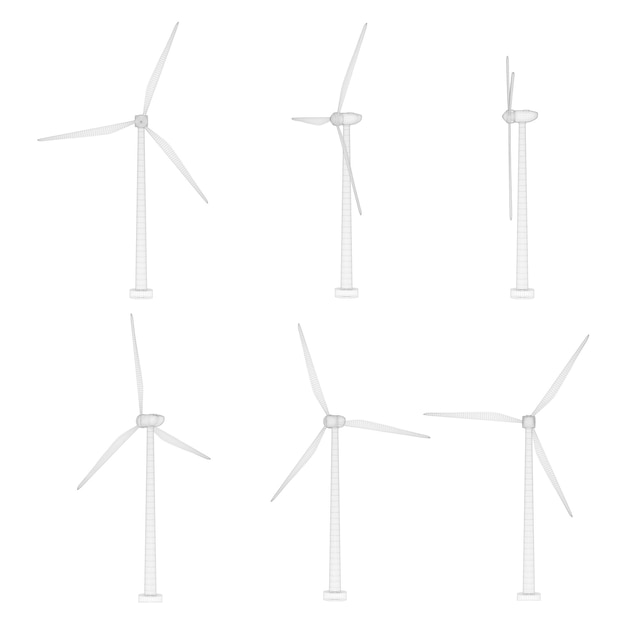 Drie windturbines set van vectorafbeeldingen concept natuurlijke energie