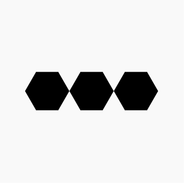 Drie zeshoeken in online vector. zwart zeshoeken icoon.