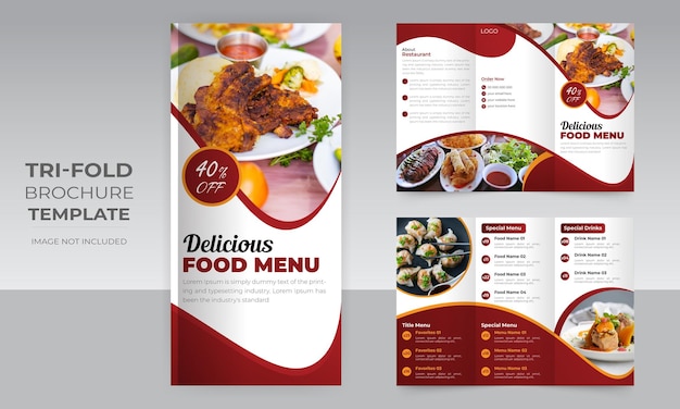 Vector driebladige 6 pagina's delicious restaurant food menu brochure gezonde voeding ontwerpsjabloon
