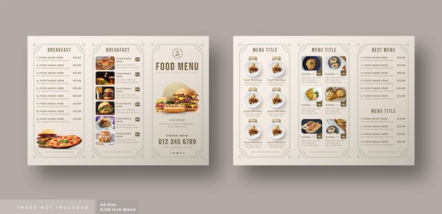 Driebladige brochure met voedselmenu voor restaurant