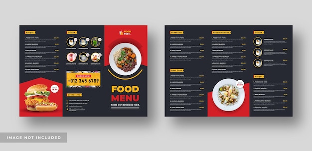 Driebladige brochure met voedselmenu voor restaurant