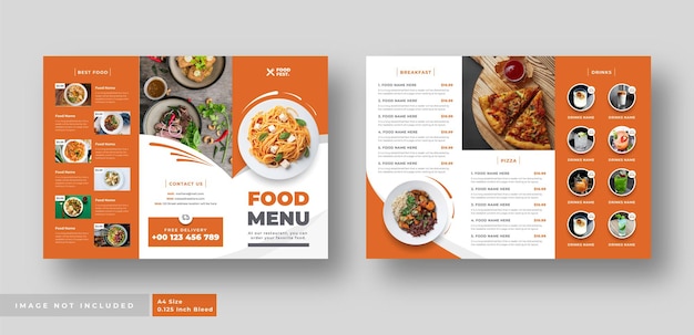 Vector driebladige brochure met voedselmenu voor restaurant
