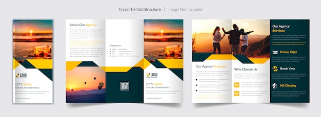 Vector driebladige brochure sjabloon reizen