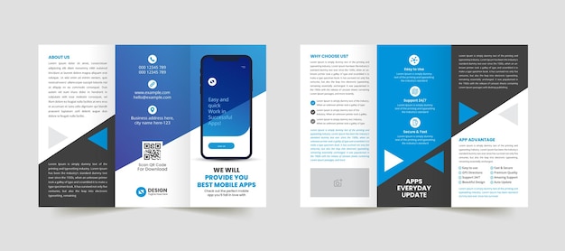 Driebladige brochuresjabloon voor promotie van mobiele apps
