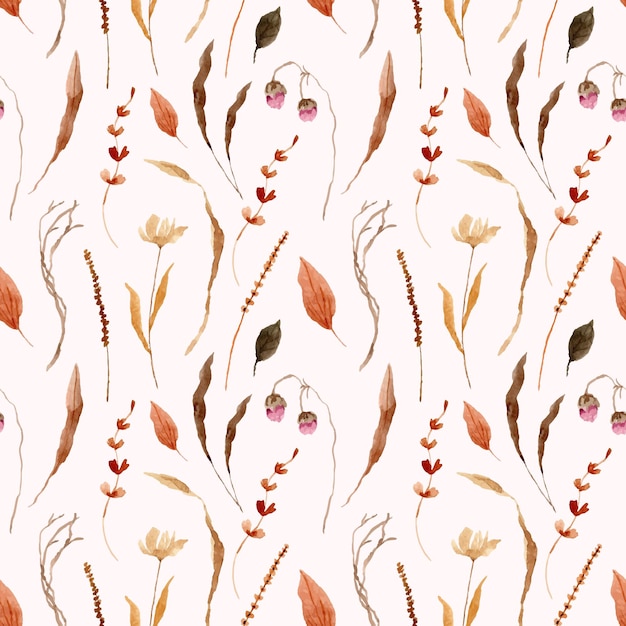 Vector dried flower watercolor seamless pattern