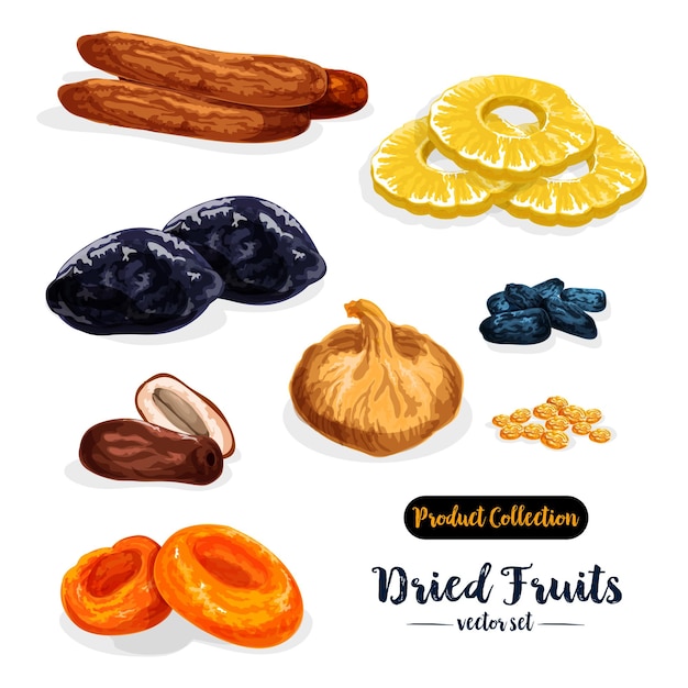 Vector dried fruit natural sweets icon set food design