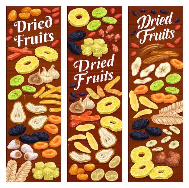 Vector dried fruits berries vertical banners background