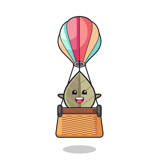 Dried leaf mascot riding a hot air balloon