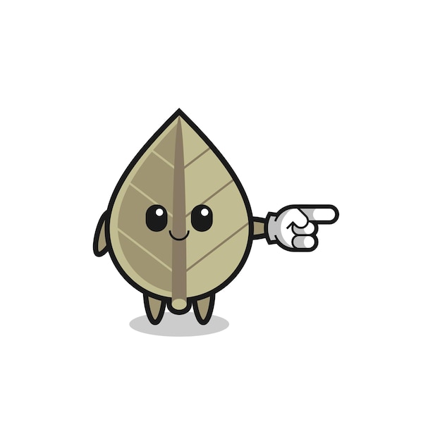 Dried leaf mascot with pointing right gesture cute design