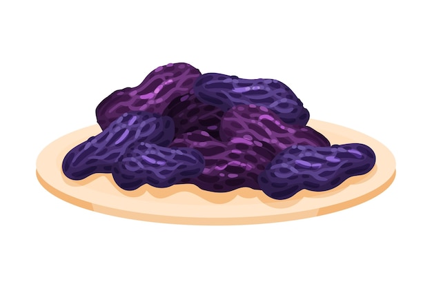 皿の上に積み重ねられた乾燥した梅や梅のベクトルイラスト