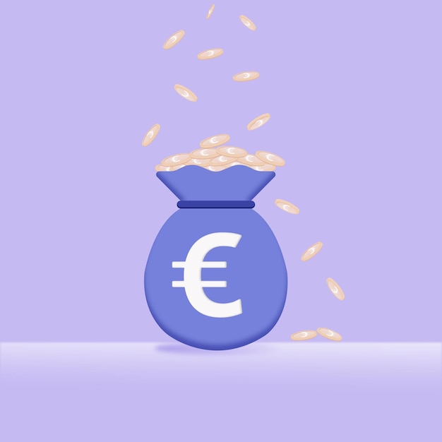 Driedimensionaal beeld van een zak geld euro