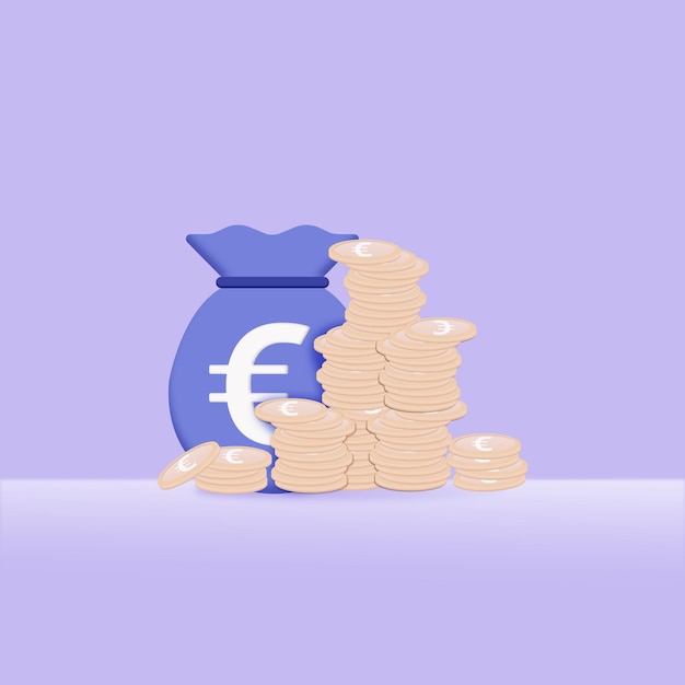 Vector driedimensionaal beeld van een zak geld euro