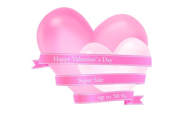 Driedimensionaal Valentijnsdaghart en roze lintetiket met bericht