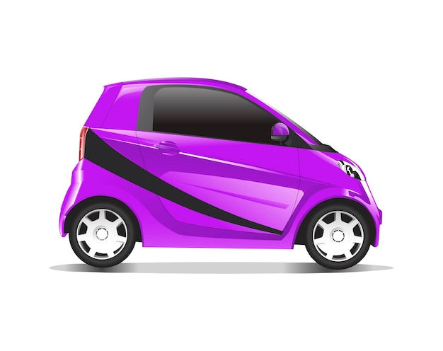 Driedimensioneel beeld van purpere auto dat op witte achtergrond wordt geïsoleerd