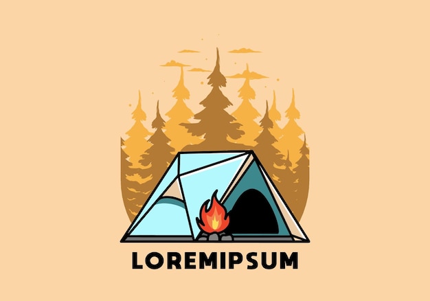 Driehoek camping tent en vreugdevuur illustratie ontwerp
