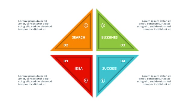 Driehoek met 4 elementen infographic sjabloon voor web zakelijke presentaties vector illustratie Business data visualisatie