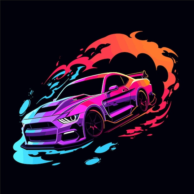 Drift Car Neon Color Sport Car Stock Vector (Royalty Free) 2303550079