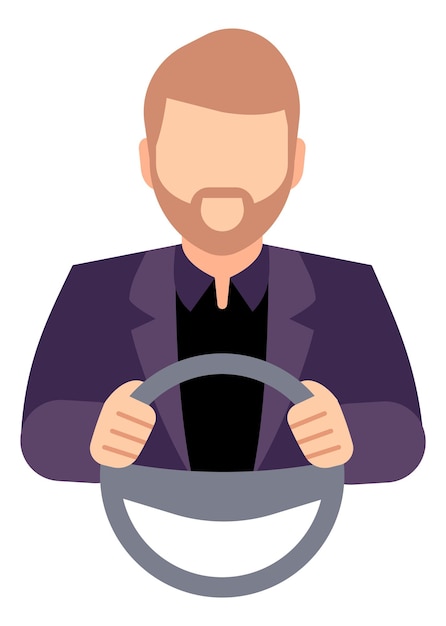 Vector drijvende persoon pictogram auto reizen symbool man stuur auto geïsoleerd op witte achtergrond