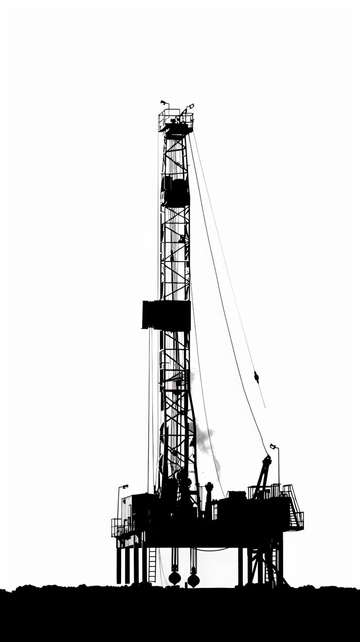 Vector drill rig silhouette isolated on white background