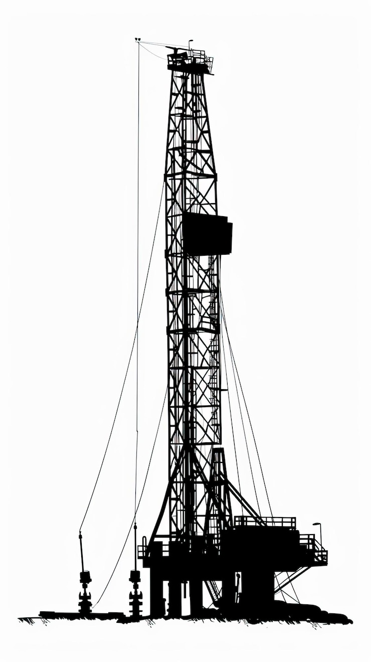 Vector drill rig silhouette isolated on white background