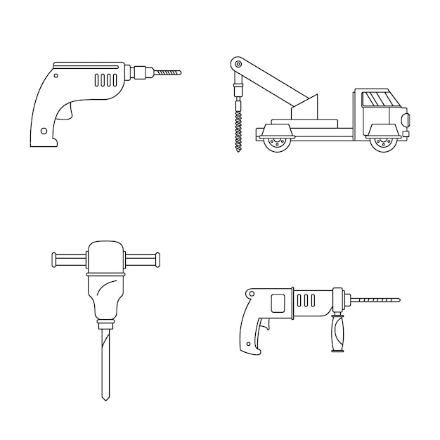 Vector drilling machine electric icons set