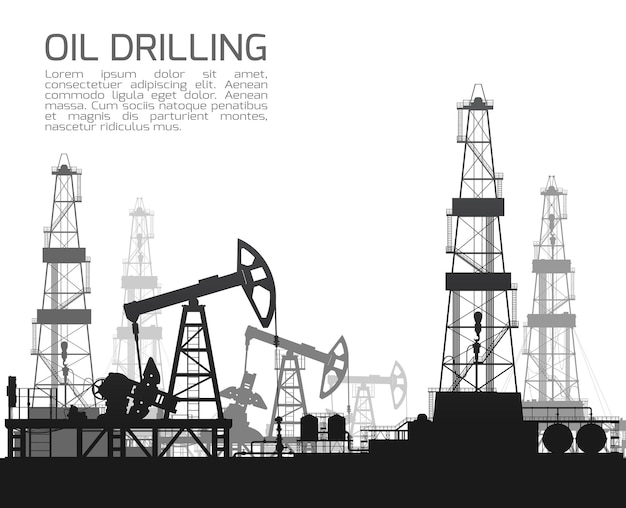 Drilling rigs and oil pumps isolated on white background. Detail vector illustration.