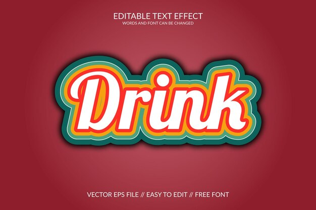 Vector drink 3d fully editable eps vector text effect