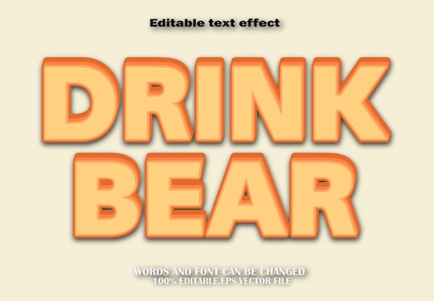 Vector drink bear editable text effect cartoon style