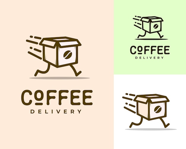 Логотип доставки кофе в коробке с напитком