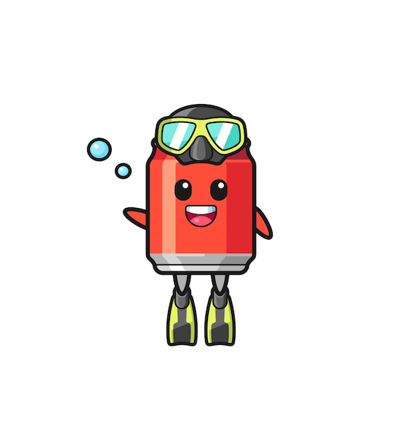Il design carino del personaggio dei cartoni animati del subacqueo della bevanda può