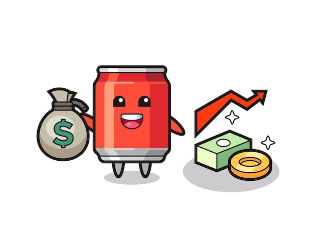 Drink can illustration cartoon holding money sack