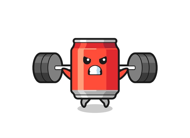 Vector drink can mascot cartoon with a barbell , cute style design for t shirt, sticker, logo element