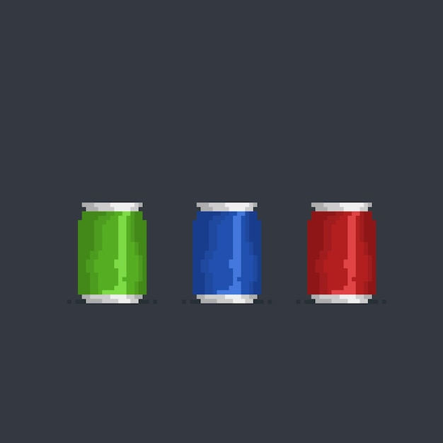 банка для напитков разного цвета в стиле пиксель-арт