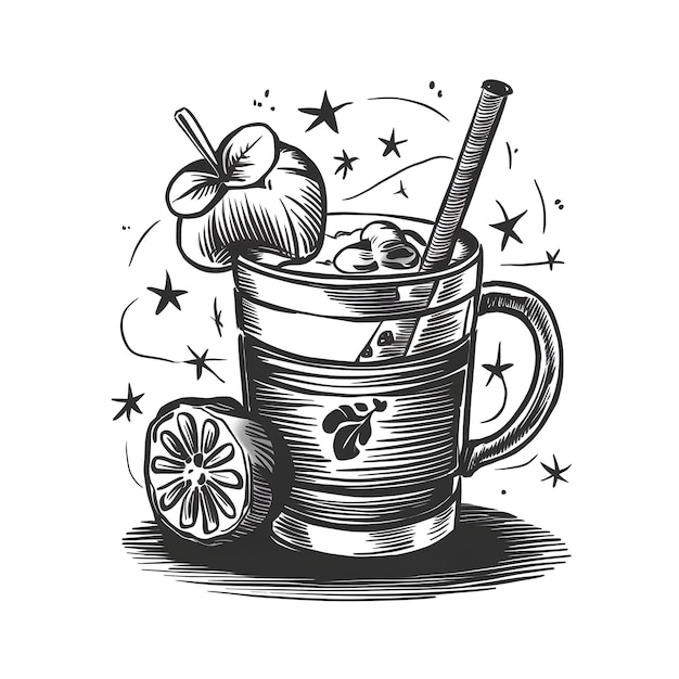 Vector drink engraved style ink sketch drawing black and white vector illustration