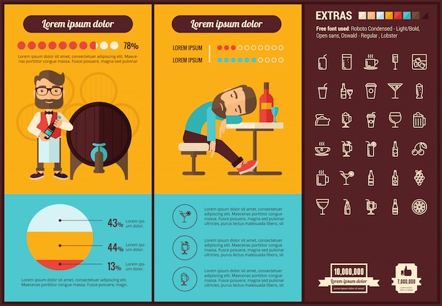 Vector drink flat design infographic template and icons set