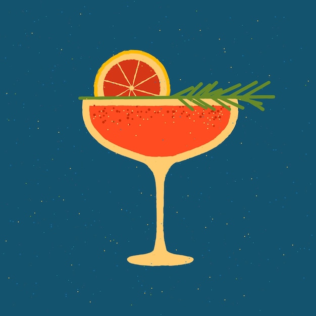 Drink glas met grapefruit en rozemarijn Platte vectorillustratie met textuur