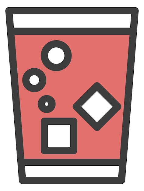 Bicchiere da bere con cubetti di ghiaccio succo freddo o icona del colore della soda isolata su sfondo bianco