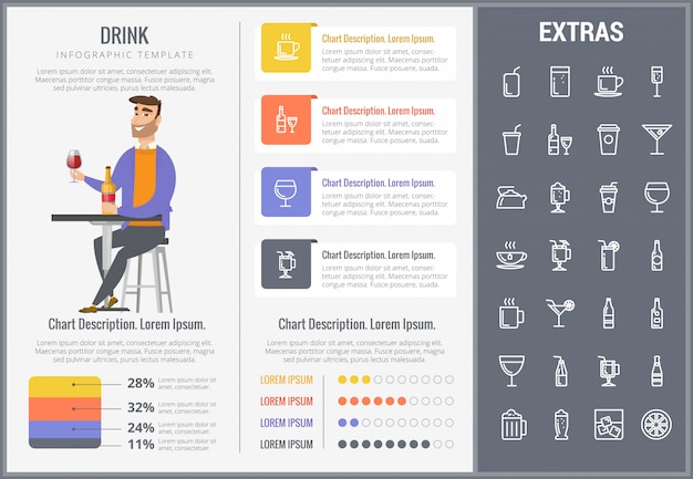 Drink infographic sjabloon, elementen en pictogrammen