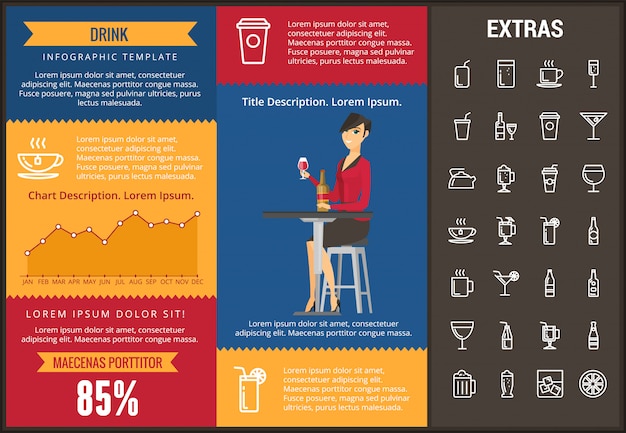 Drink infographic sjabloon, elementen en pictogrammen