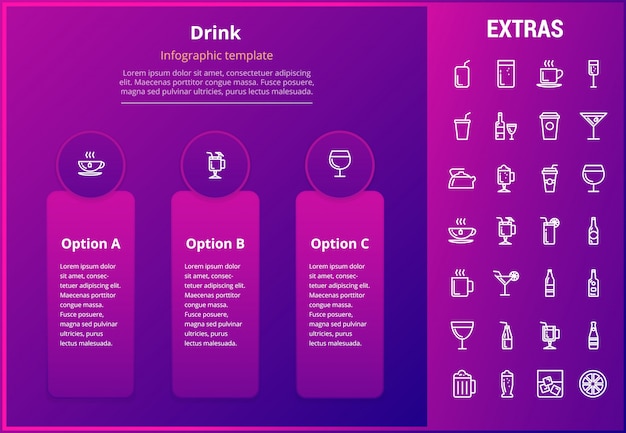 Vector drink infographic template, elements and icons.