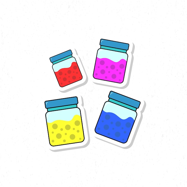 Drink jar set flat cartoon icon illustration. Sticker design.