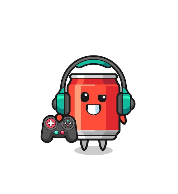 Drink kan gamer-mascotte met een schattig ontwerp van een gamecontroller