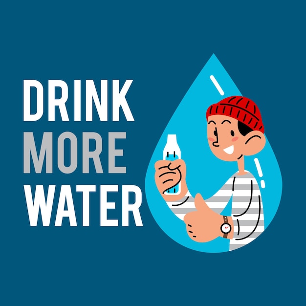 Drink more water man holding water bottle vector illustration