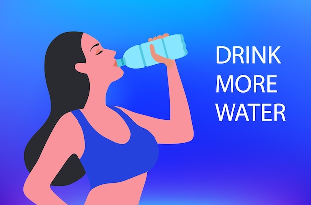 Vector drink more water ncept woman drinking water for healthcare vector