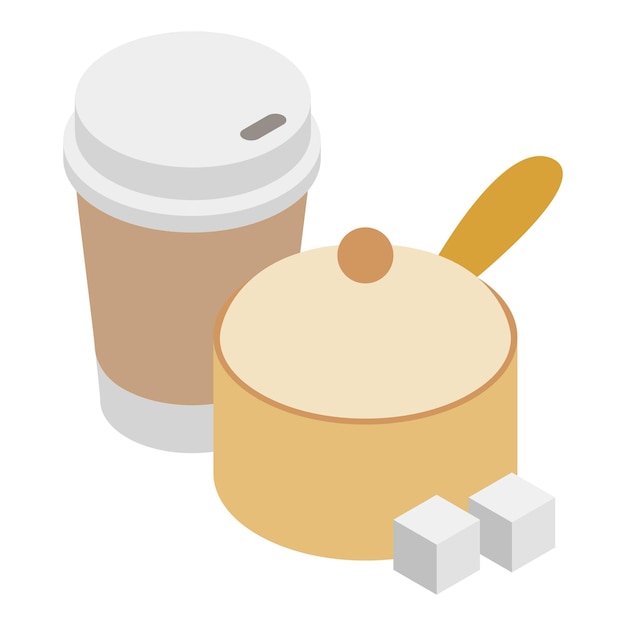 Drink preparation icon isometric vector Stewpan with lid and disposable cup Kitchen houseware drink utensil kitchenware