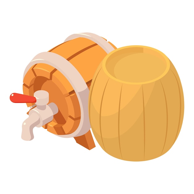 Vector drink production icon isometric vector beer barrel with tap near wine barrel hobby production business