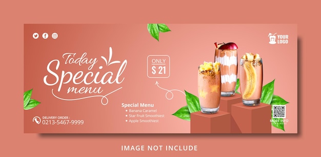 Drink special menu social media banner template for restaurant promotion