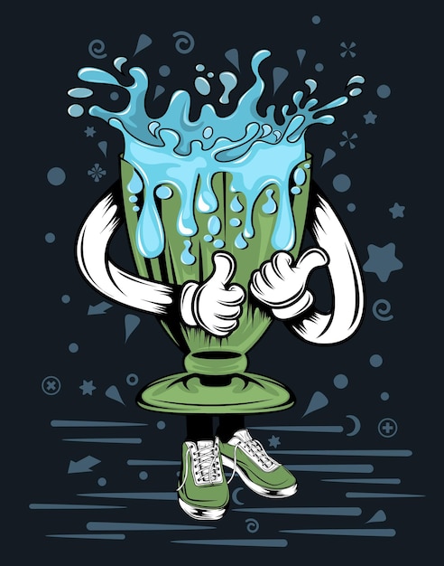 Vector drinkglas cartoon tshirt ontwerp illustratie