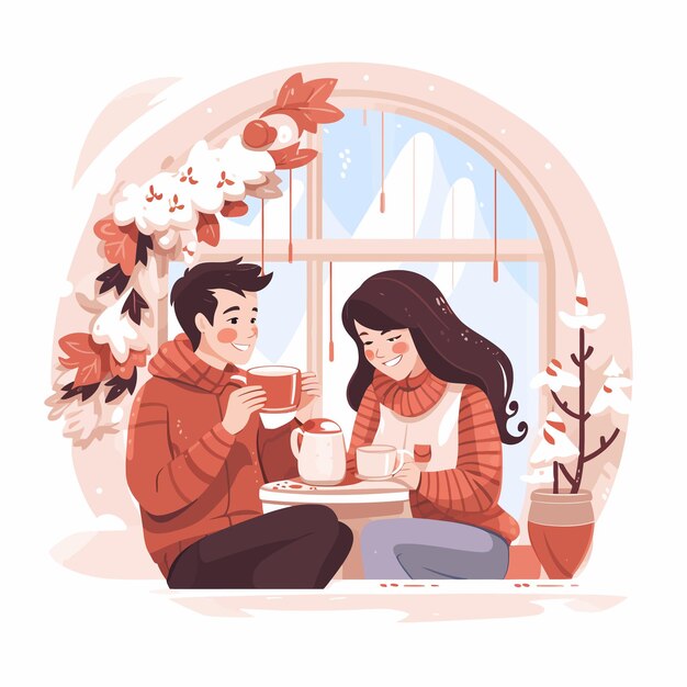 Vector drinking_hot_cocoa_at_home_flat_color_vector