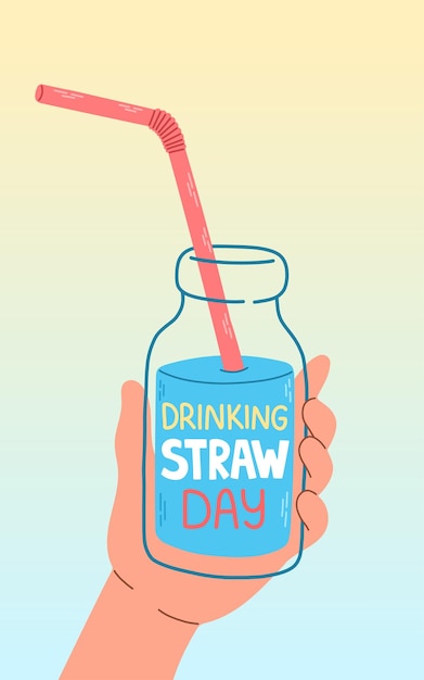 Drinking straw day card banner flat design vector illustration
